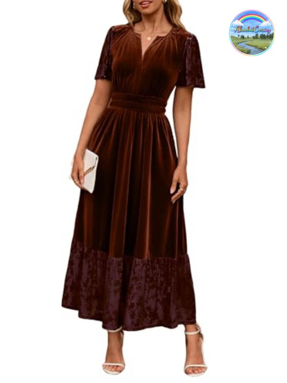 Velvet Maxi Dress Formal V Neck Short Sleeve Floral Burnout High Waist Wedding